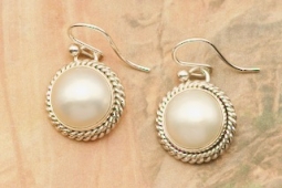 Artie Yellowhorse Genuine Mabe Pearl Sterling Silver Shepherd Hook Earrings